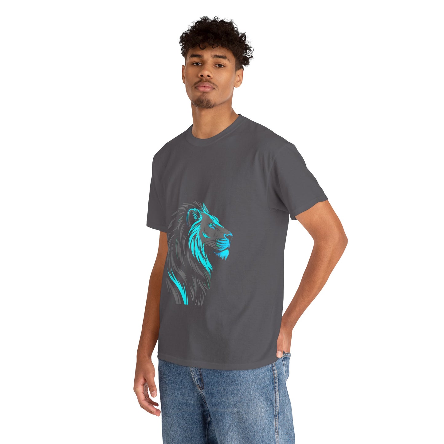 Stylish Lion Graphic Tee for Animal Lovers, Unisex Heavy Cotton T-Shirt, Casual Wear, Birthday Gift, Nature Lover's Top, Unique Design