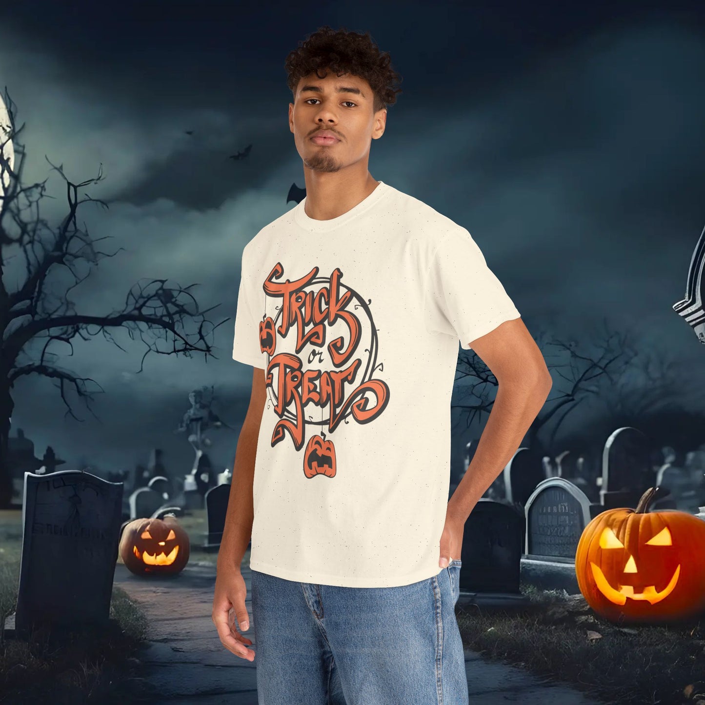 Halloween Trick or Treat Unisex Tee, Spooky Cotton Shirt, Fall Fashion, Halloween Costume Tee, Autumn Celebration Wear, Kids and Adults