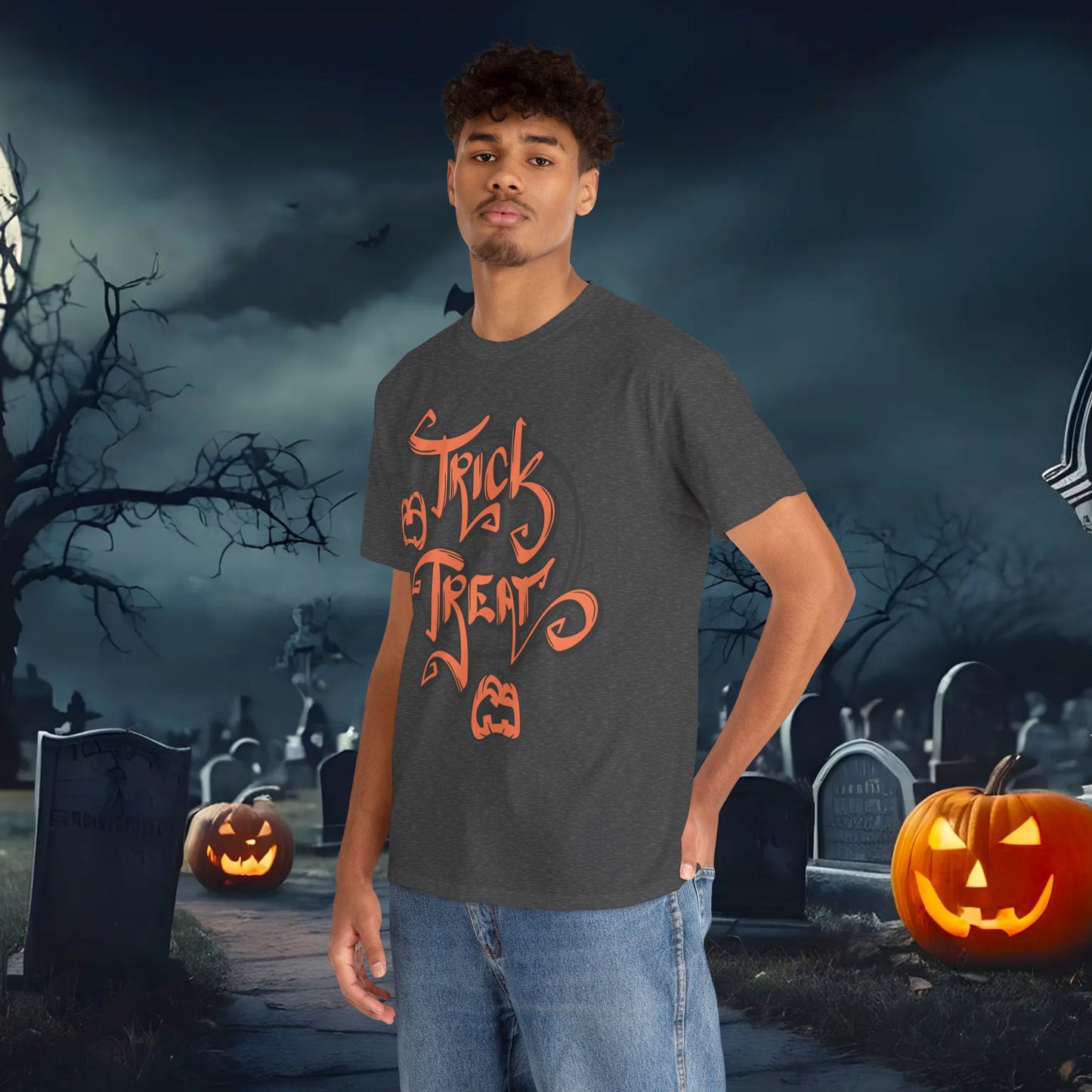 Halloween Trick or Treat Unisex Tee, Spooky Cotton Shirt, Fall Fashion, Halloween Costume Tee, Autumn Celebration Wear, Kids and Adults