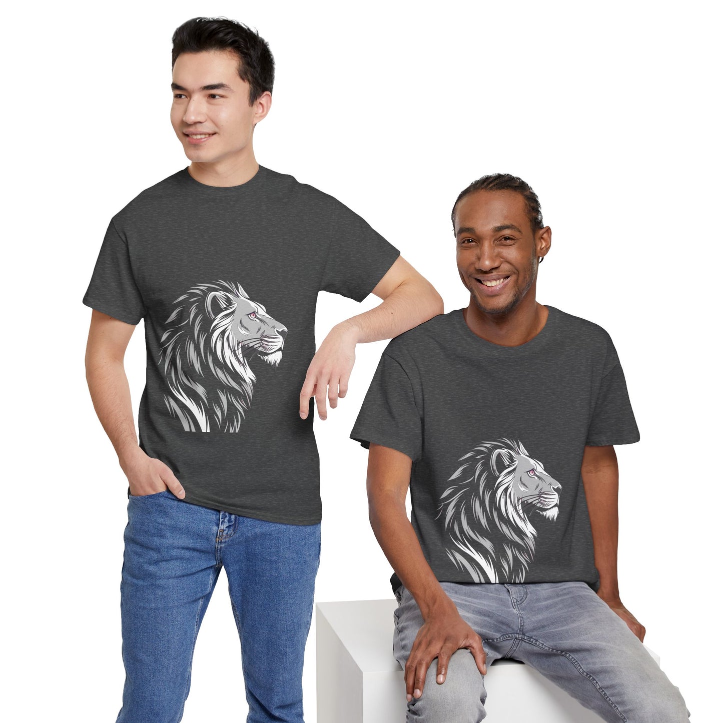 Stylish Lion Graphic Tee for Animal Lovers, Unisex Heavy Cotton T-Shirt, Casual Wear, Birthday Gift, Nature Lover's Top, Unique Design