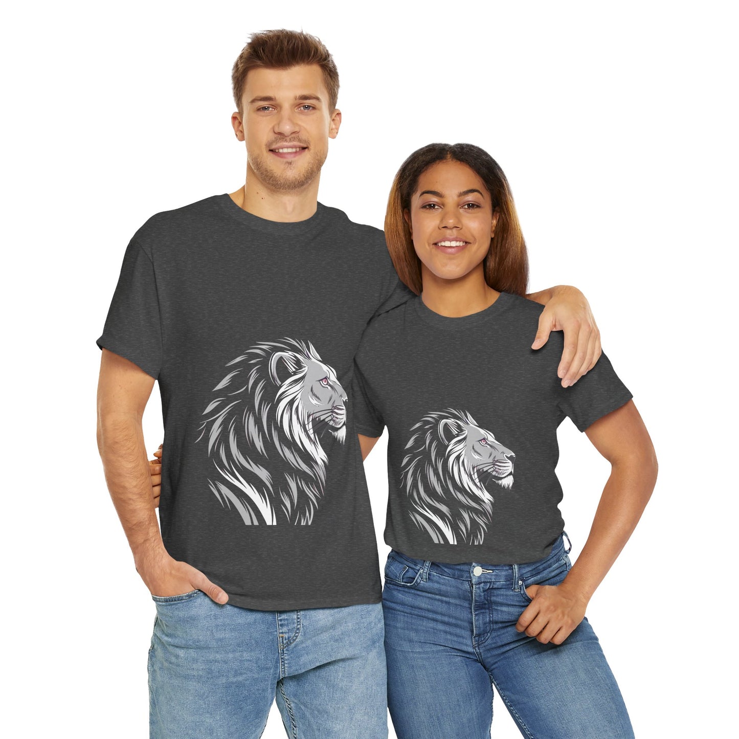 Stylish Lion Graphic Tee for Animal Lovers, Unisex Heavy Cotton T-Shirt, Casual Wear, Birthday Gift, Nature Lover's Top, Unique Design
