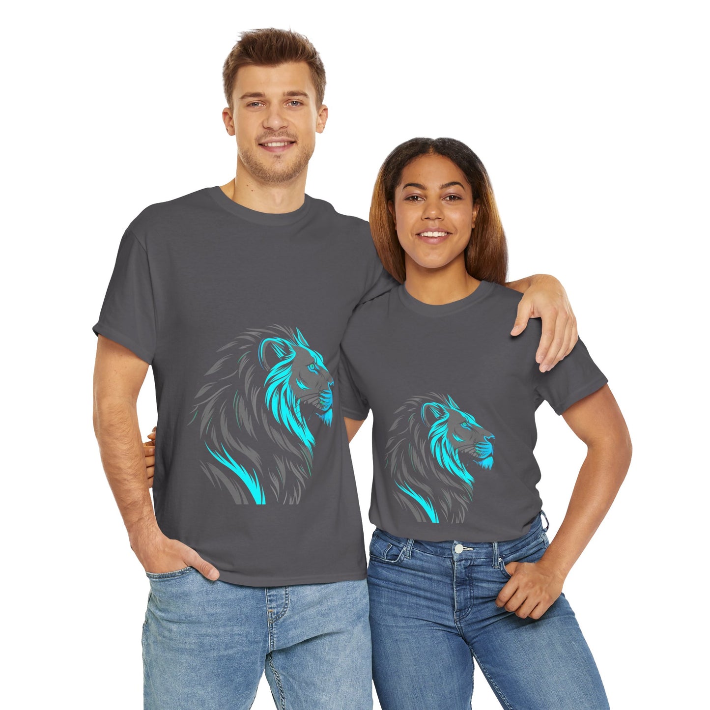 Stylish Lion Graphic Tee for Animal Lovers, Unisex Heavy Cotton T-Shirt, Casual Wear, Birthday Gift, Nature Lover's Top, Unique Design