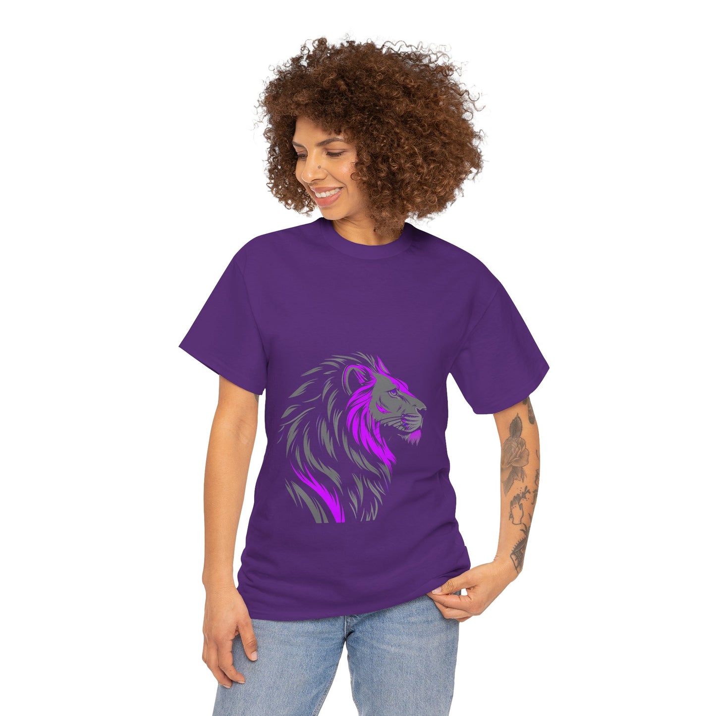 Stylish Lion Graphic Tee for Animal Lovers, Unisex Heavy Cotton T-Shirt, Casual Wear, Birthday Gift, Nature Lover's Top, Unique Design