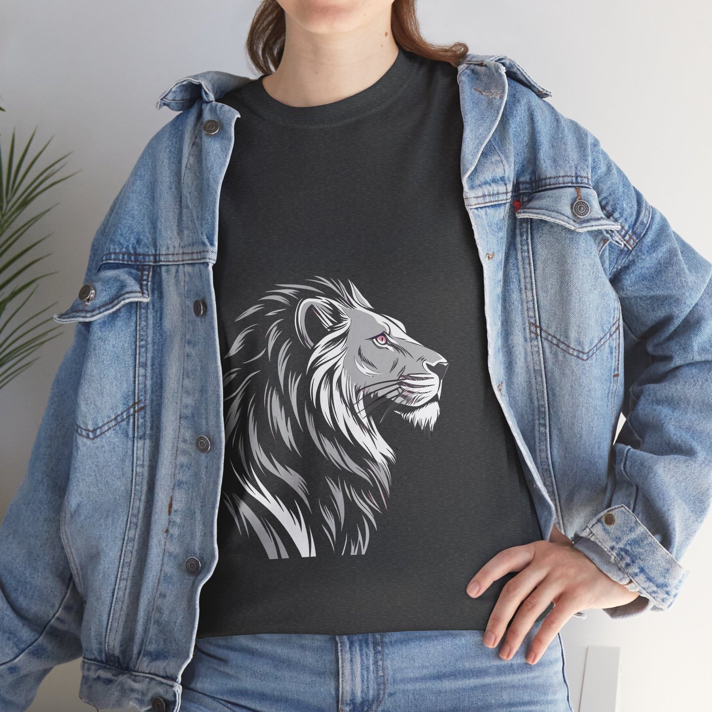 Stylish Lion Graphic Tee for Animal Lovers, Unisex Heavy Cotton T-Shirt, Casual Wear, Birthday Gift, Nature Lover's Top, Unique Design