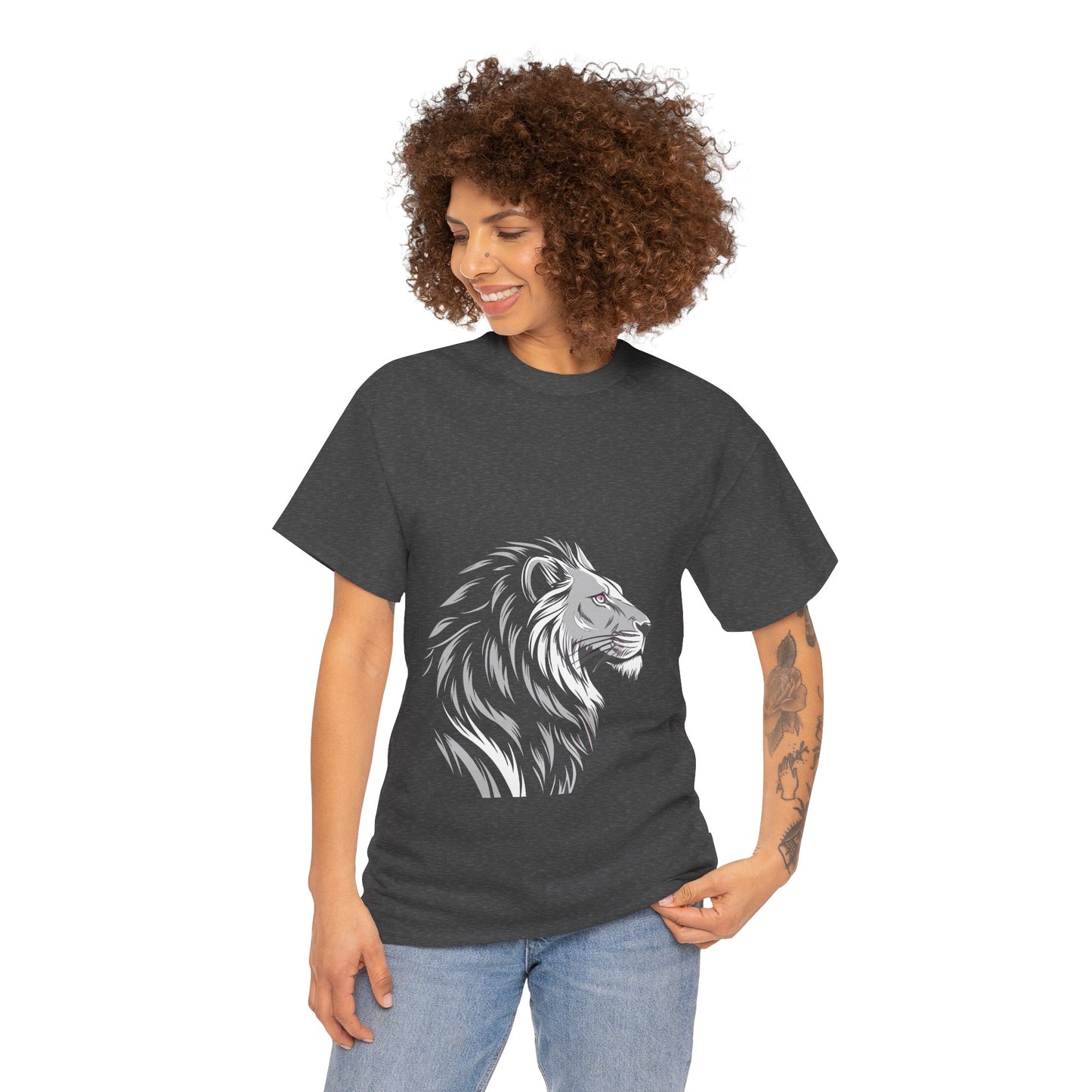 Stylish Lion Graphic Tee for Animal Lovers, Unisex Heavy Cotton T-Shirt, Casual Wear, Birthday Gift, Nature Lover's Top, Unique Design