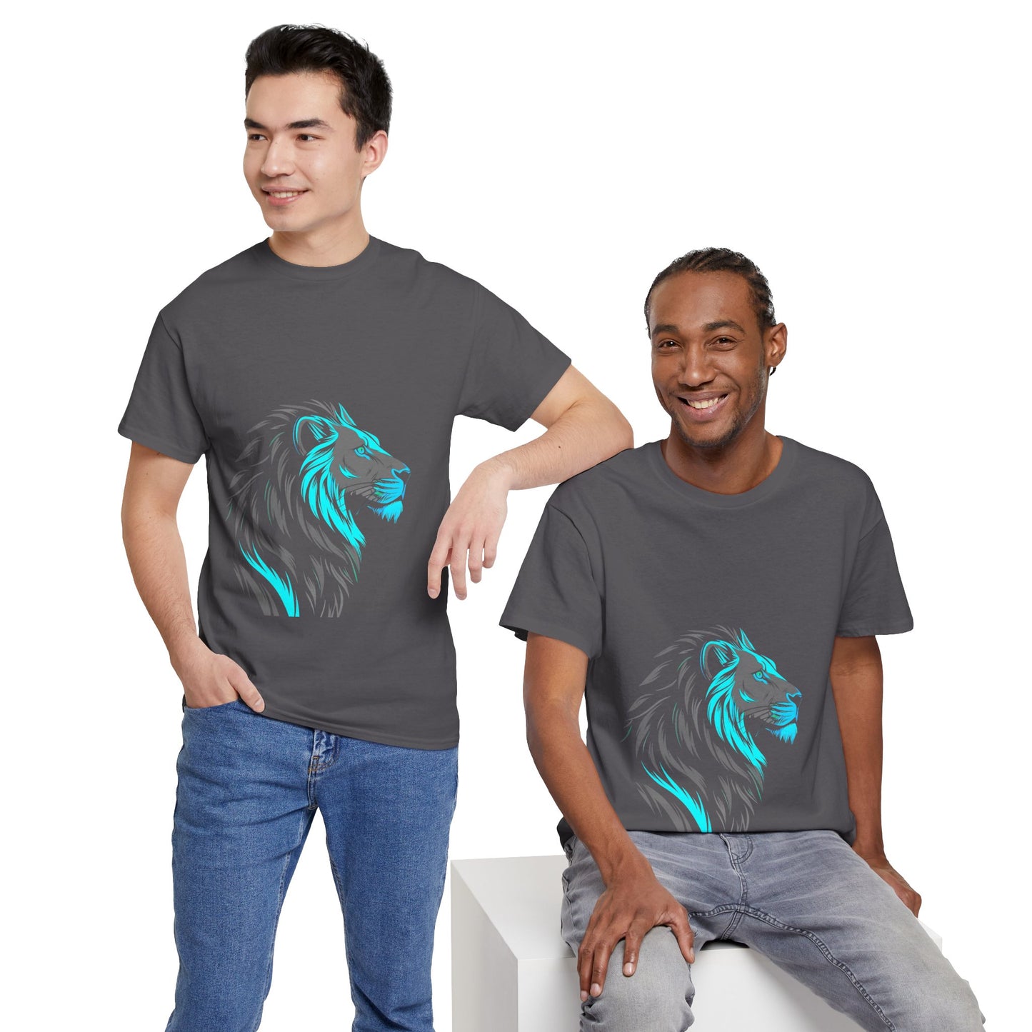 Stylish Lion Graphic Tee for Animal Lovers, Unisex Heavy Cotton T-Shirt, Casual Wear, Birthday Gift, Nature Lover's Top, Unique Design