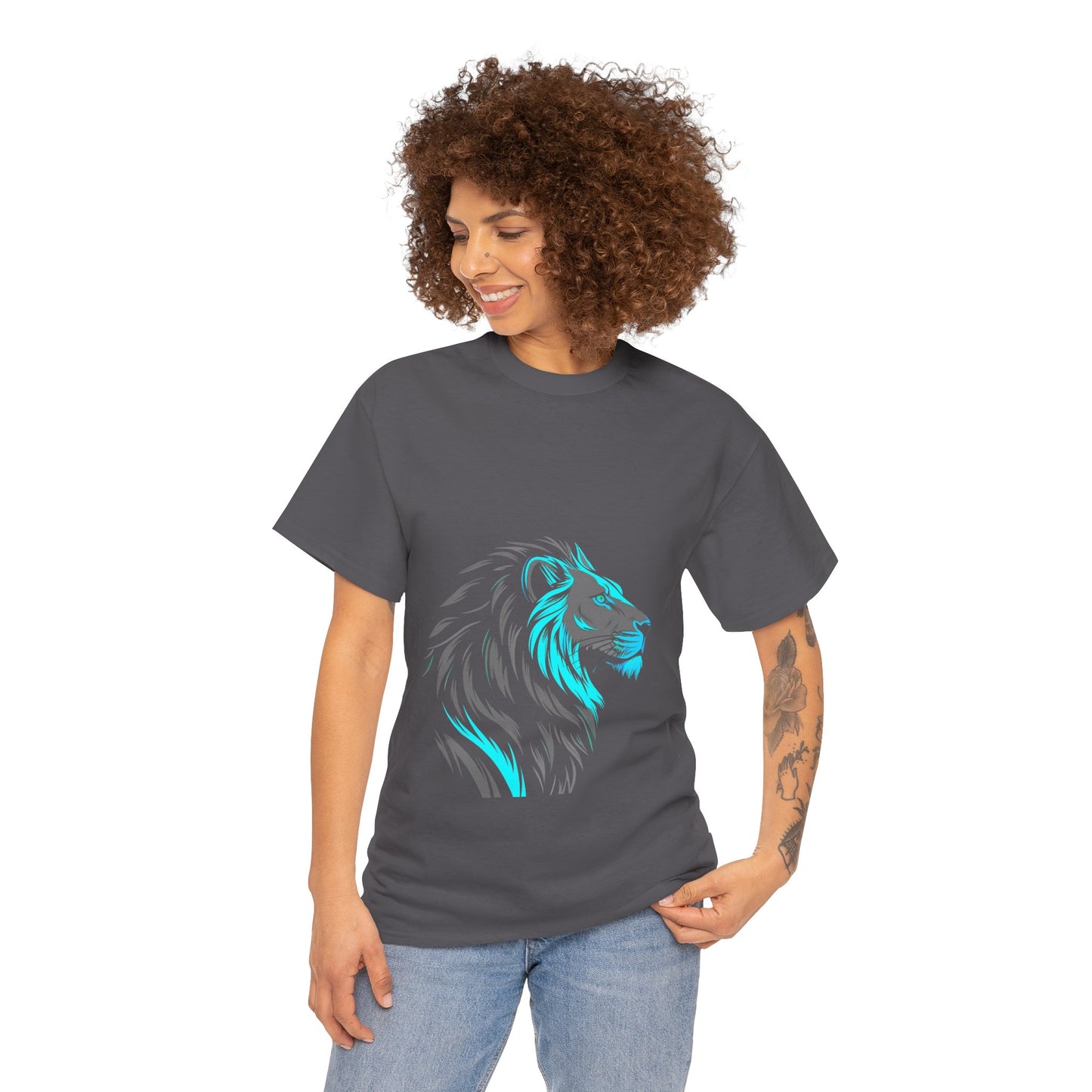 Stylish Lion Graphic Tee for Animal Lovers, Unisex Heavy Cotton T-Shirt, Casual Wear, Birthday Gift, Nature Lover's Top, Unique Design